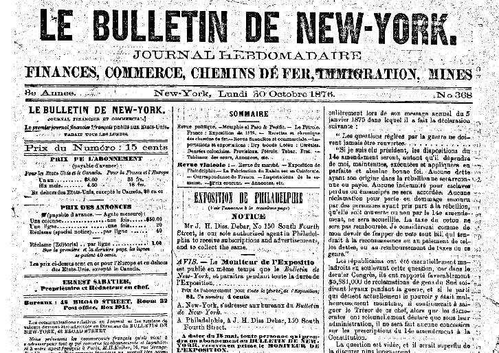 Le Bulletin de New-York, Journal Financier et Commercial